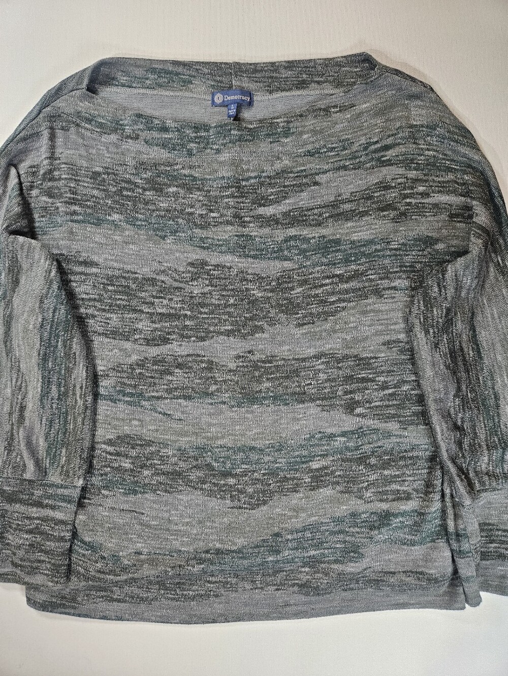 Democracy Boatneck Sweater Womens Size Large Abstract Grey Casual Pullover
